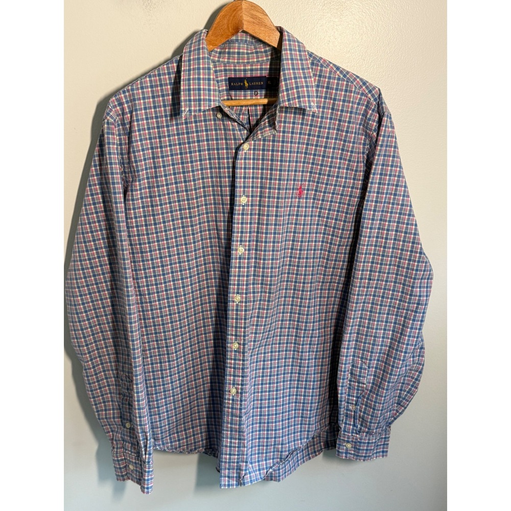 Ralph Lauren Mens XL Plaid Button Down Shirt Blue Red Pink Pony Long Sleeve